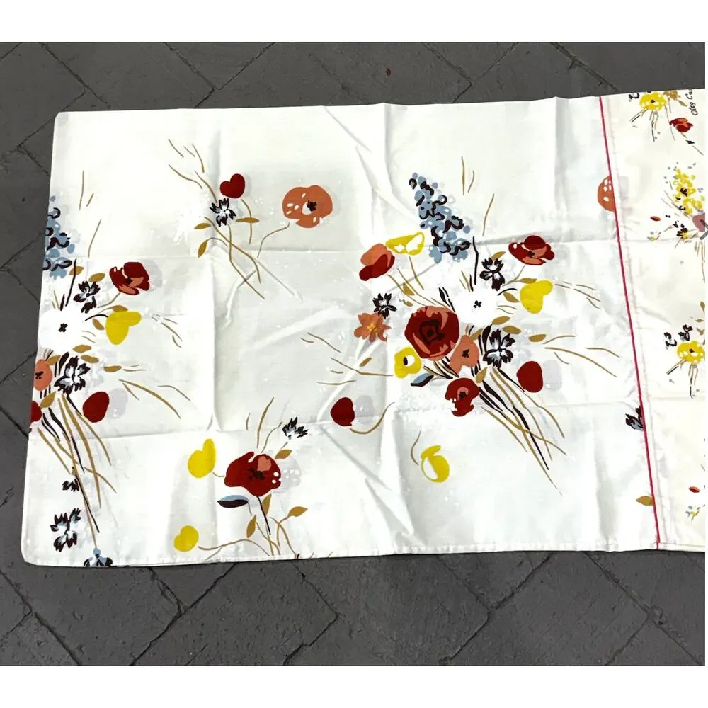 Vintage Oleg Cassini Floral Pillowcase Ivory Red Yellow Designer Bedding Single